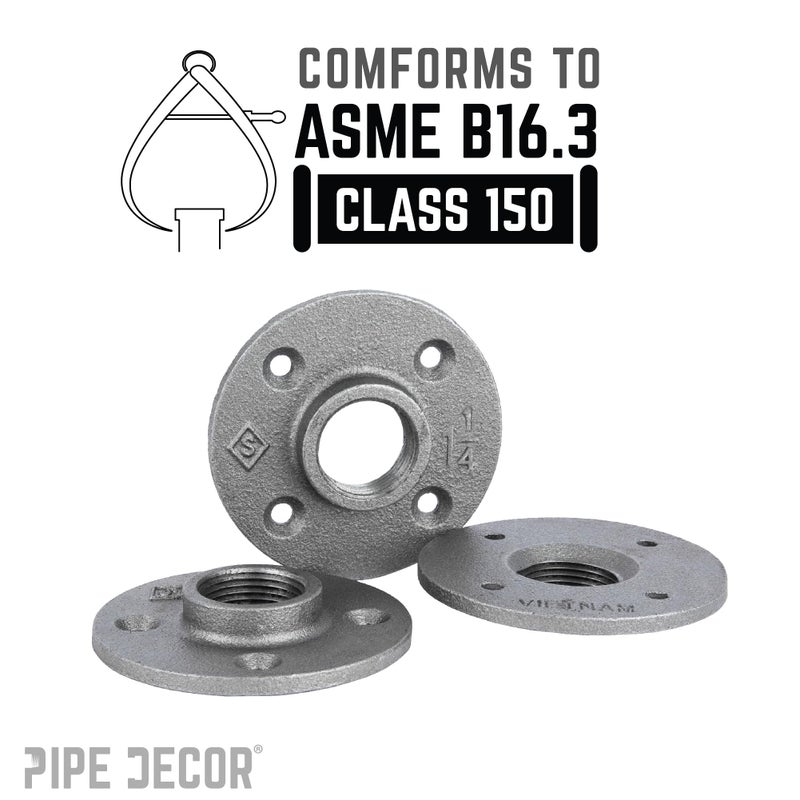 PIPE DECOR 1-1/4" Malleable Iron Floor Flange 4 Pack, Industrial Steel Grey Fits Standard 1.25 Inch Threaded Black Pipes and Fittings, Vintage DIY Table, Four Real Heavy Duty Plumbing Flanges - Image 2